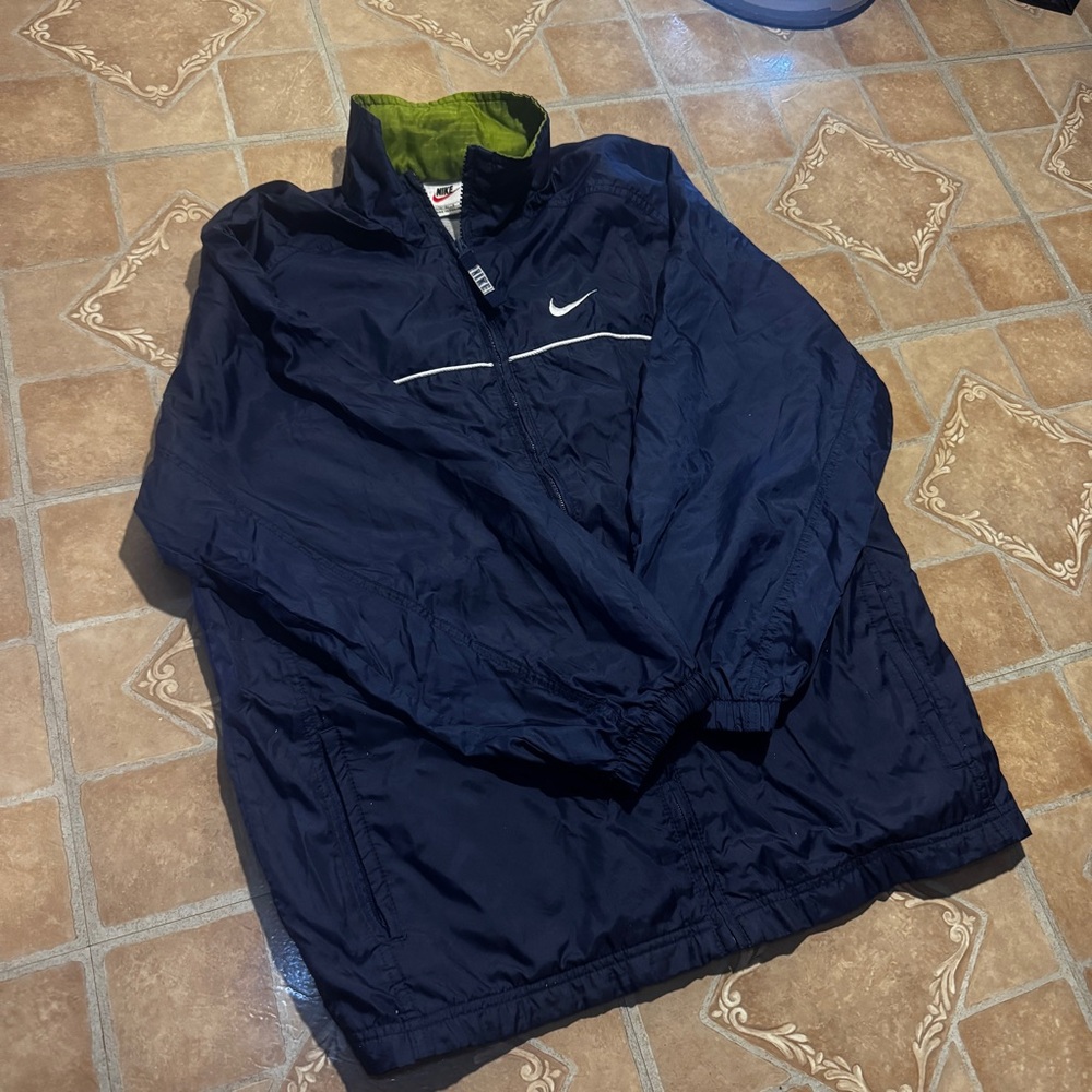 Vintage 90s Nike Windbreaker - Navy/Lime Green - Size L (Y).